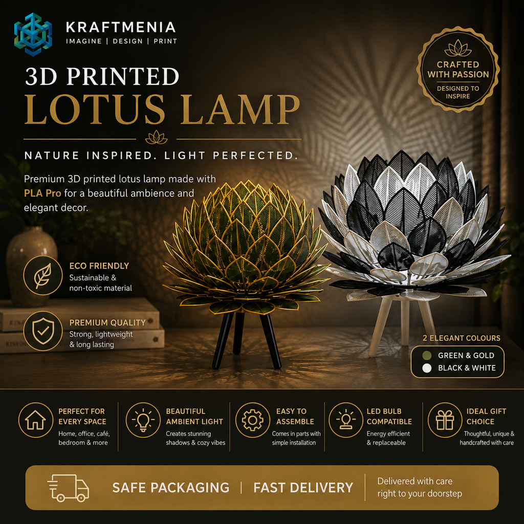 3D Printed Lotus Ambient Table Lamp | Modern PLA Home Decor | Kraftmenia-3D