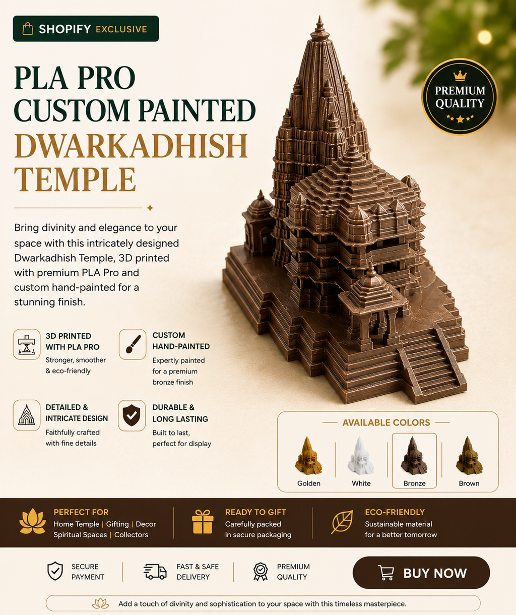 PLA Pro Custom Painted Dwarkadhish Temple | Premium 3D Printed Hindu Temple Decor