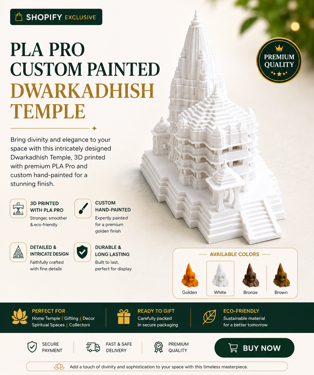 PLA Pro Custom Painted Dwarkadhish Temple | Premium 3D Printed Hindu Temple Decor