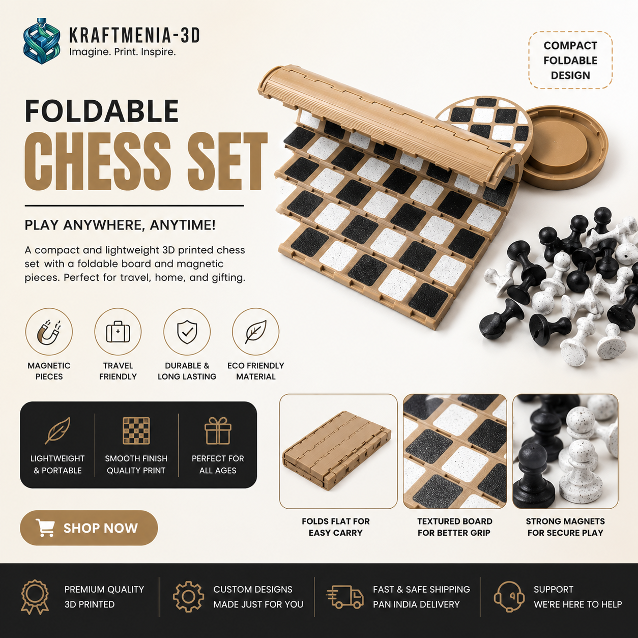 3D Printed Foldable Travel Chess Set