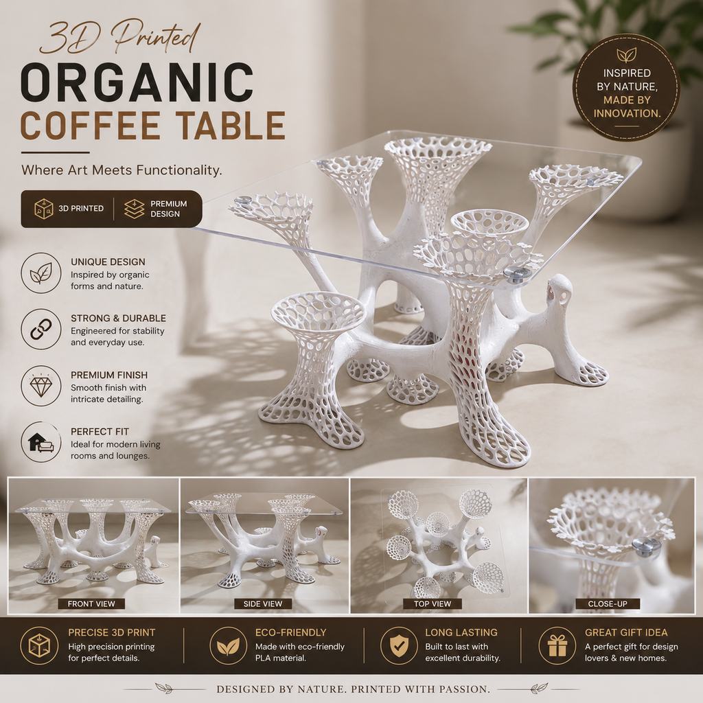 3D Printed Coral Coffee Table | Modern Designer Center Table | Organic Sculptural Living Room Furniture