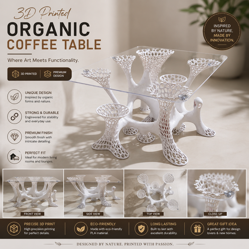 3D Printed Coral Coffee Table | Modern Designer Center Table | Organic Sculptural Living Room Furniture
