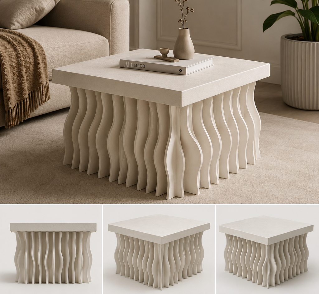 Modern Wave Coffee Table | 3D Printed Sculptural Center Table | Contemporary Living Room Furniture