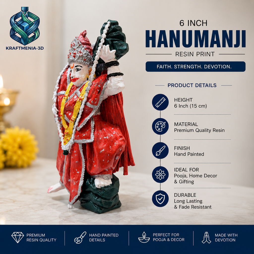 6 Inch Hanumanji Resin Statue | Hand Painted Religious Decor